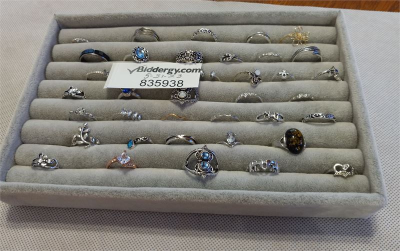 Biddergy - Worldwide Online Auction and Liquidation Services - New-Jewelry  Ring Tray of 38 Rings Various Sizes
