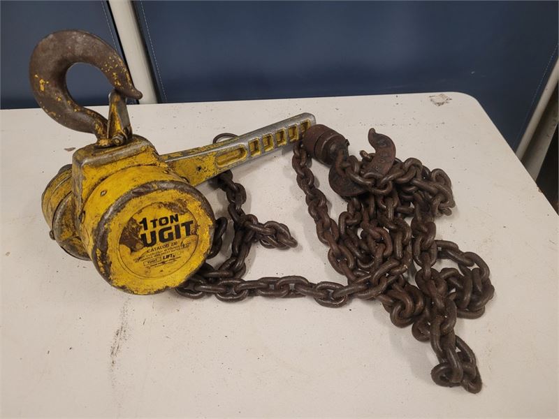 Biddergy - Worldwide Online Auction and Liquidation Services - 1 Ton Luget  Hoist With Chain